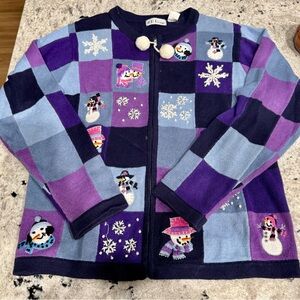 Vintage B.P Designs Snowman Christmas Sweater Zip Front